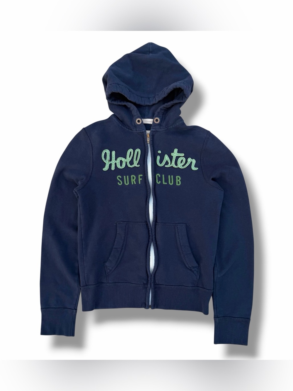 Y2K Hollister Surf Club Zip Up Hoodie Navy Blue Size Medium Distressed
